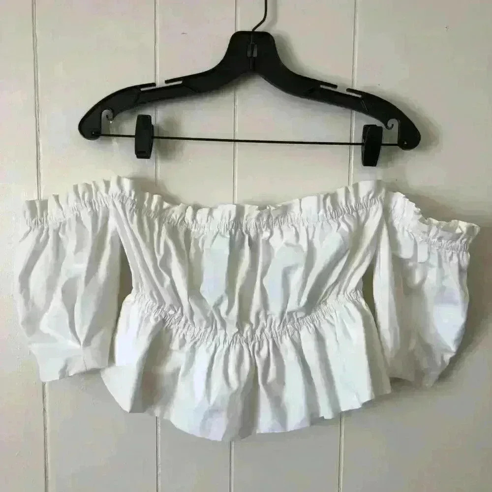 Apricot Lane White Over the Shoulder Crop Top S
